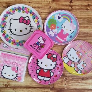 Hello Kitty Pink Dinnerware Set Plates Container Melamine Plastic Sanrio